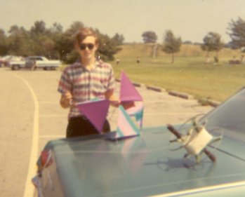 The author and his broken tetrahdreal kite, 1969